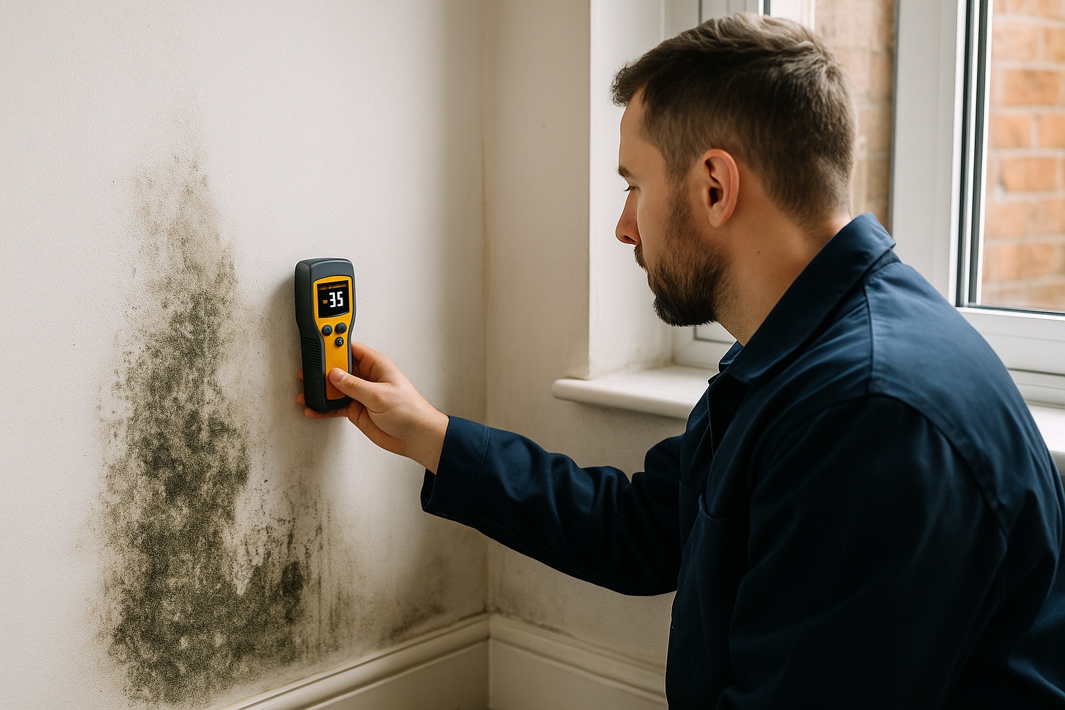 Surveyor inspecting damp and mould