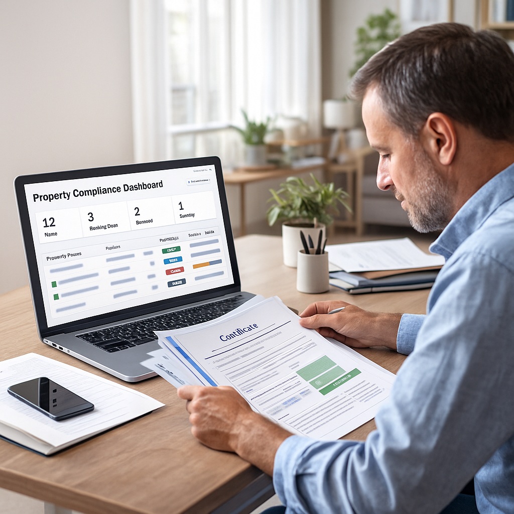 Landlord reviewing property compliance documents