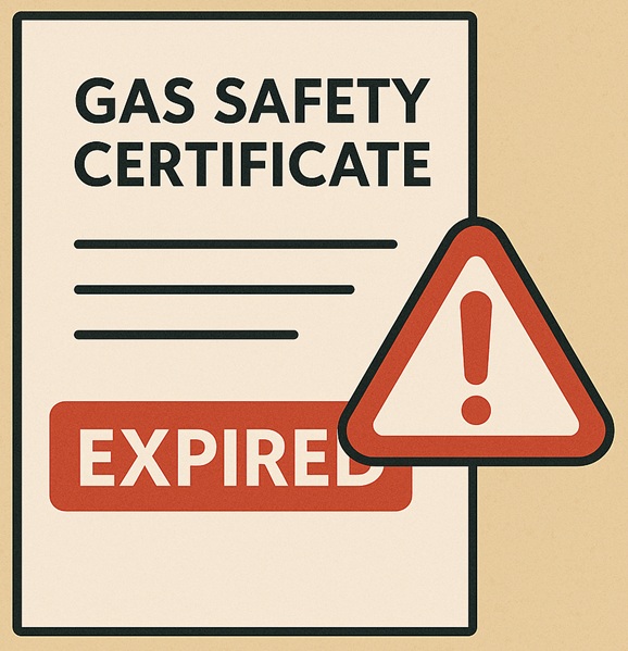 Illustration showing an expired gas safety certificate with a red warning icon to demonstrate there is no grace period.