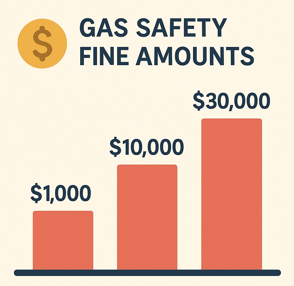 Infographic showing gas safety fine levels for landlords under UK housing regulations.
