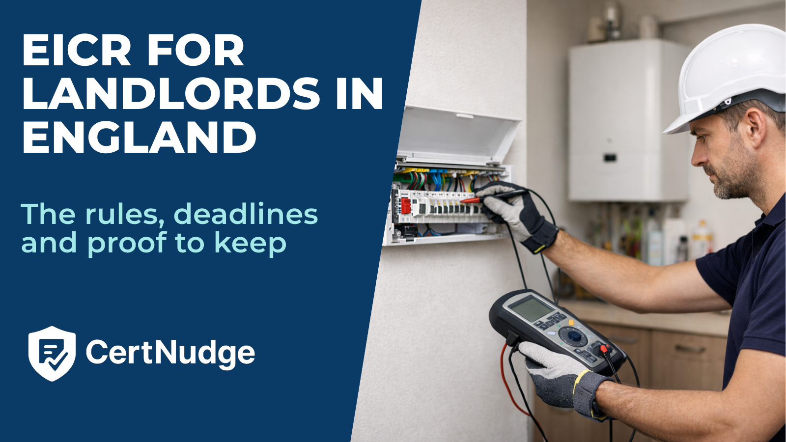 Electrician checking a fuse box with multimeter