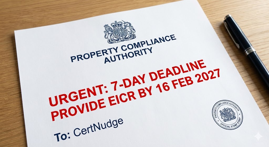 Local authority request for an EICR with a clear 7-day deadline reminder