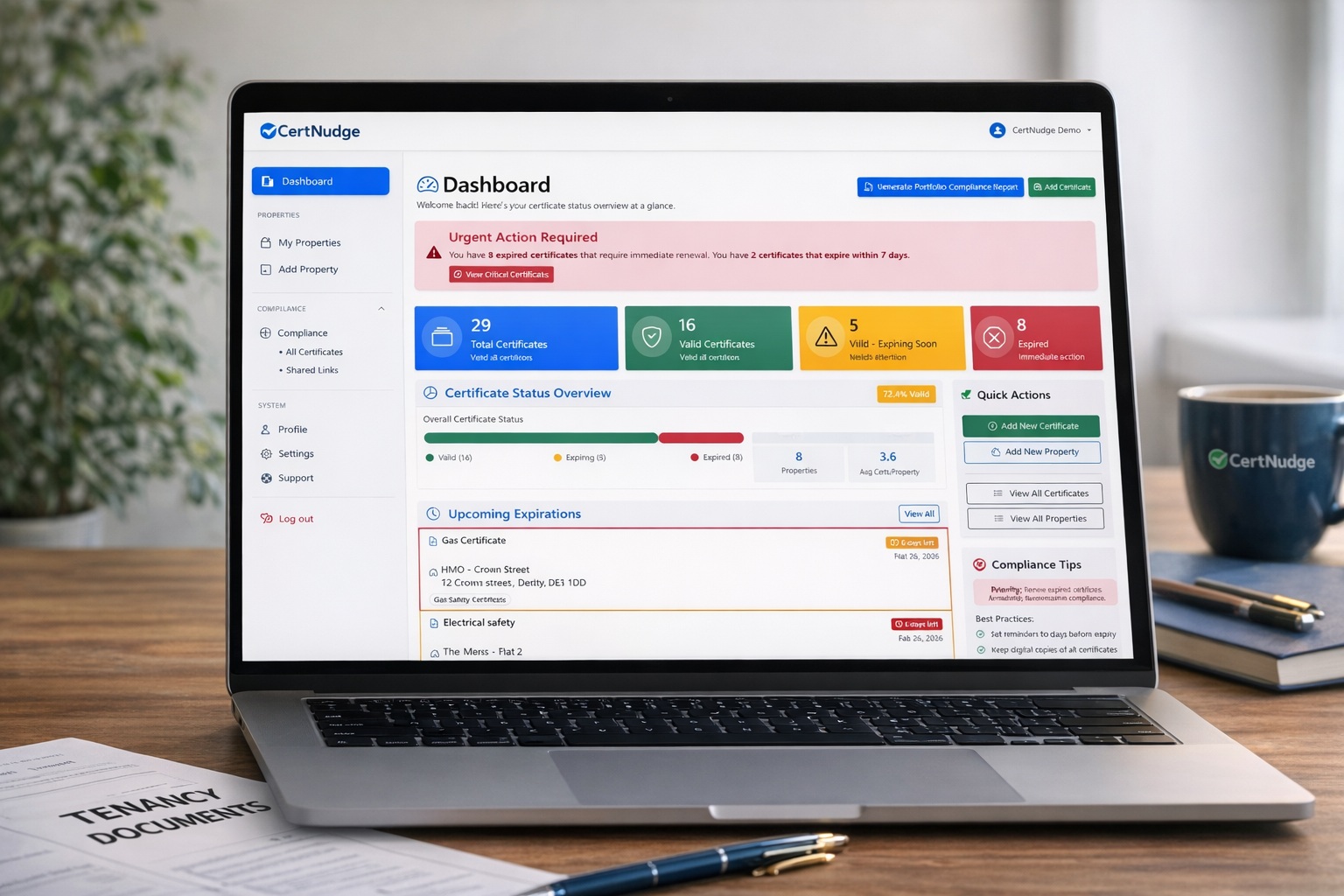 Organised digital property compliance file with deposit and tenancy documents