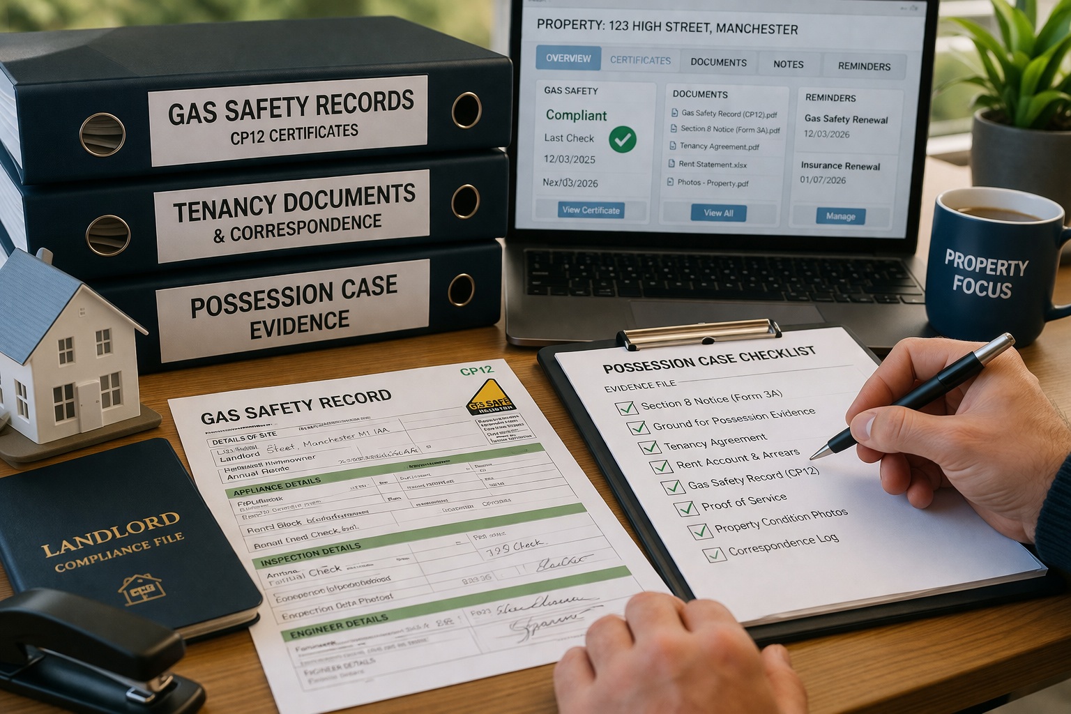 Organised landlord gas safety records and evidence for an England possession case.