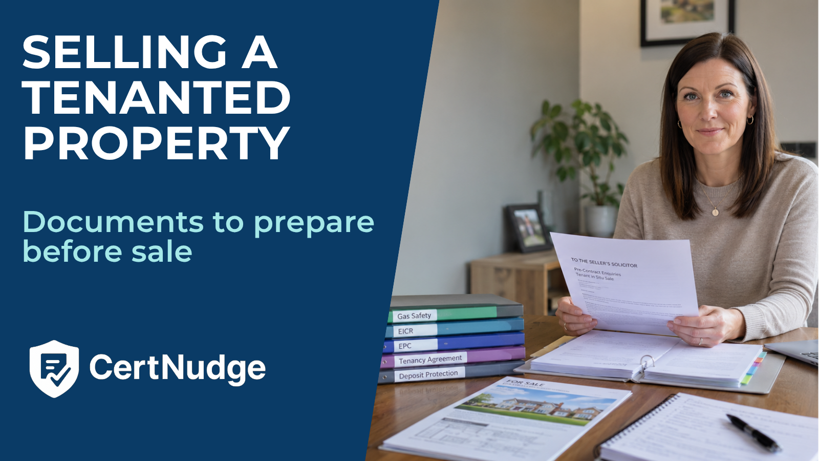 Landlord organising compliance documents before selling a tenanted property