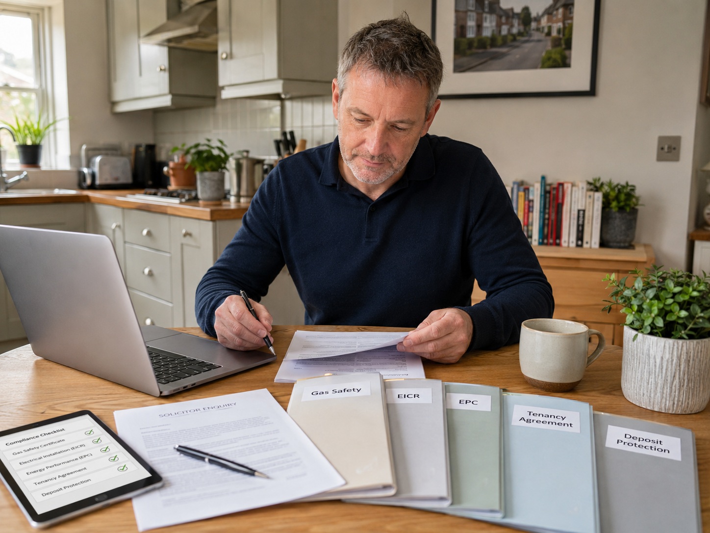 Landlord organising compliance documents before selling a tenanted property