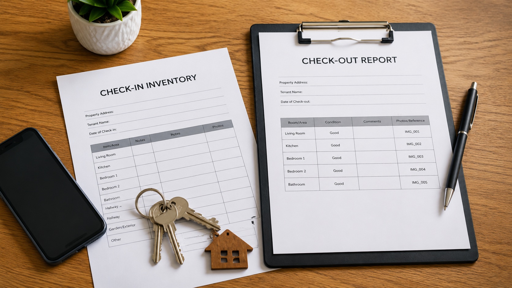 Printed check-out report to complete after the end of a tenancy