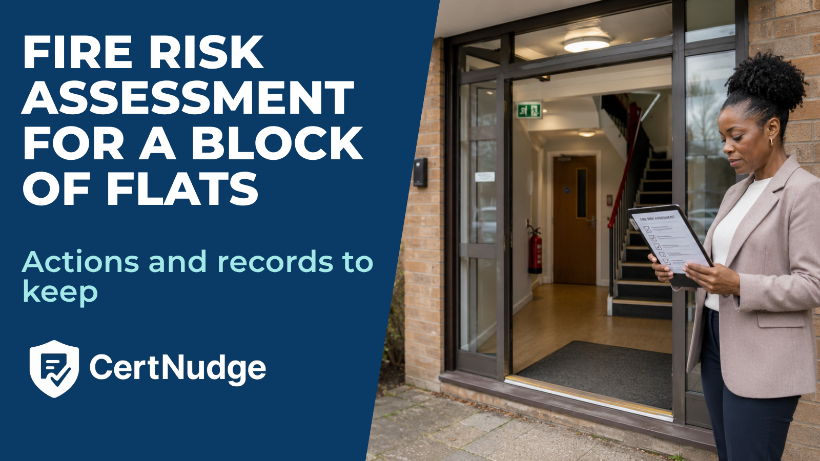 Landlord assessing fire risk at a block of flats