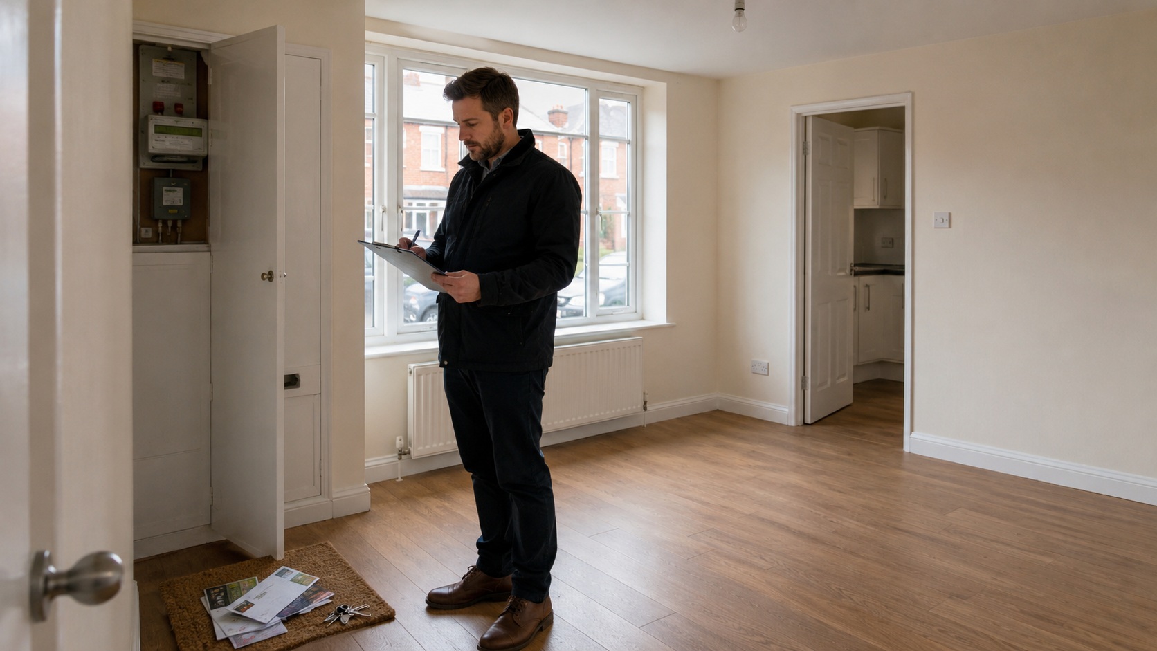 Landlord carrying out a vacant property inspection in an empty rental