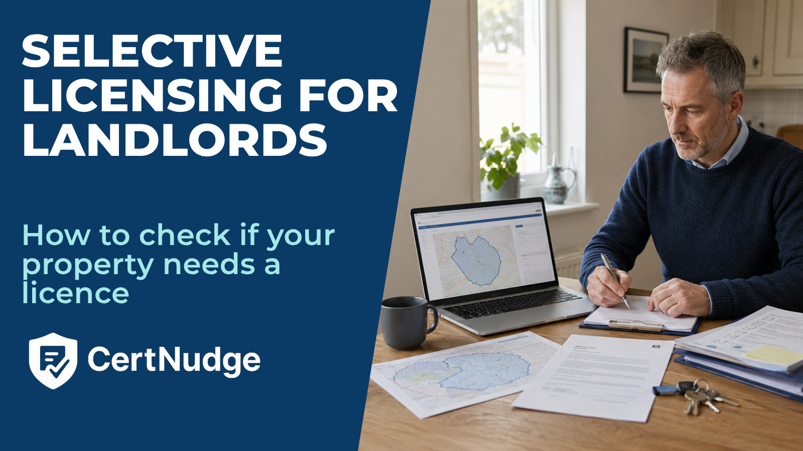 Landlord checking a council selective licensing map and property records